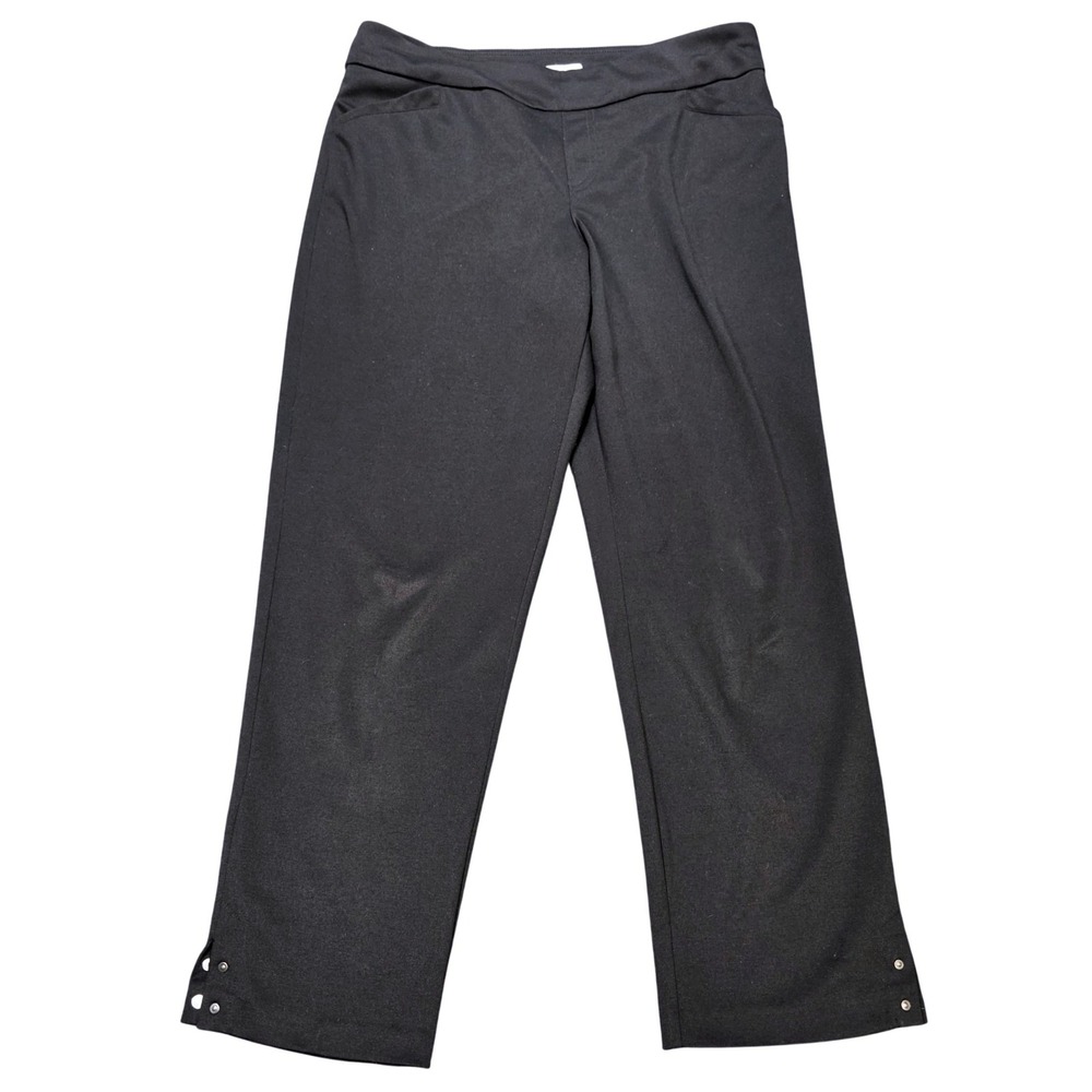 Southern Lady ‎ Pull On Straight Leg Pants Women's Size 10 Black Snap Hem